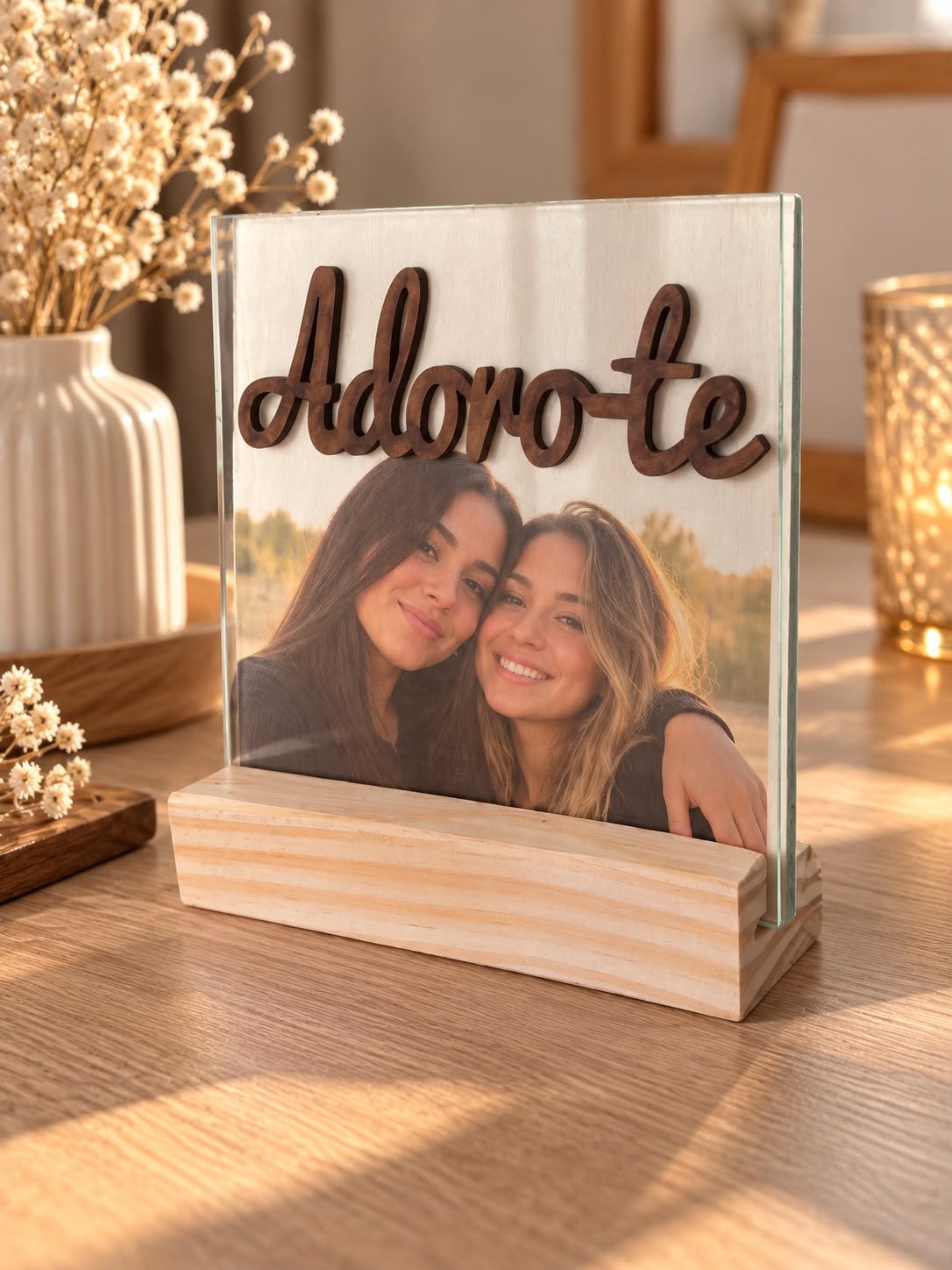 Porta-Retrato de Mesa Transparente com Base MDF (10x10 cm)