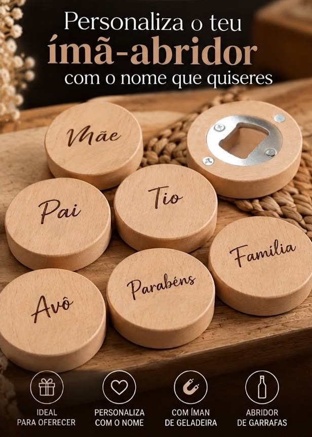 Íman Abridor de Garrafas em Madeira Personalizado